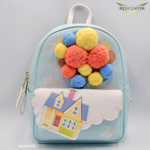 Loungefly Disney Pixar Up Floating House Pom Pom Blue Mini Backpack Bag New